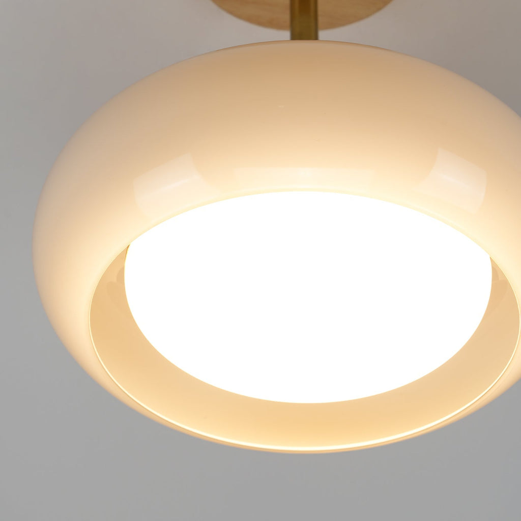 Lámpara de techo de cristal y madera, blanca y naranja, Ø28cm, para dormitorio o comedor, estilo Bauhaus, vintage, iluminación ambiental retro de