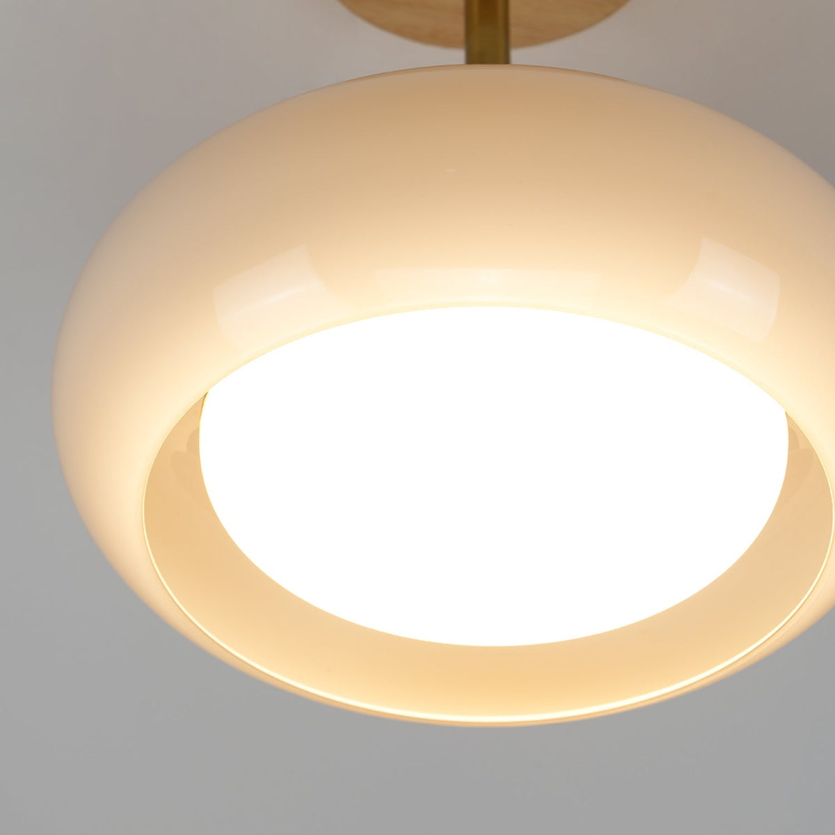 Lámpara de techo de cristal y madera, blanca y naranja, Ø28cm, para dormitorio o comedor, estilo Bauhaus, vintage, iluminación ambiental retro de