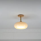 Lámpara de techo de cristal y madera, blanca y naranja, Ø28cm, para dormitorio o comedor, estilo Bauhaus, vintage, iluminación ambiental retro de