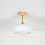 Lámpara de techo de cristal y madera, blanca y naranja, Ø28cm, para dormitorio o comedor, estilo Bauhaus, vintage, iluminación ambiental retro de