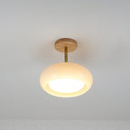 Lámpara de techo de cristal y madera, blanca y naranja, Ø28cm, para dormitorio o comedor, estilo Bauhaus, vintage, iluminación ambiental retro de