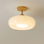 Lámpara de techo de cristal y madera, blanca y naranja, Ø28cm, para dormitorio o comedor, estilo Bauhaus, vintage, iluminación ambiental retro de
