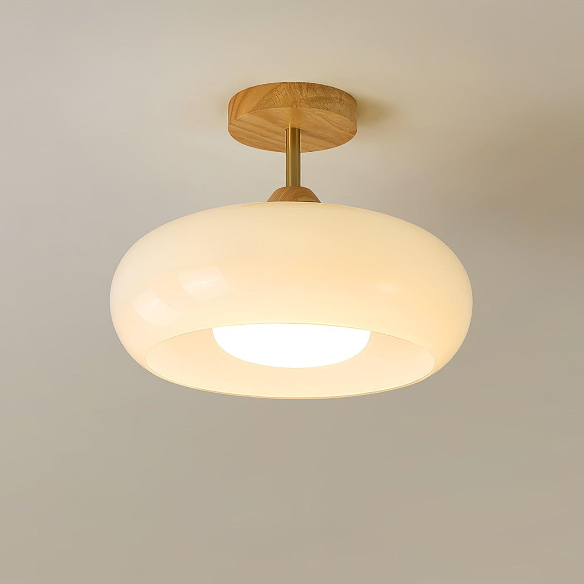 Lámpara de techo de cristal y madera, blanca y naranja, Ø28cm, para dormitorio o comedor, estilo Bauhaus, vintage, iluminación ambiental retro de