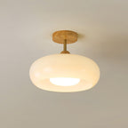 Lámpara de techo de cristal y madera, blanca y naranja, Ø28cm, para dormitorio o comedor, estilo Bauhaus, vintage, iluminación ambiental retro de