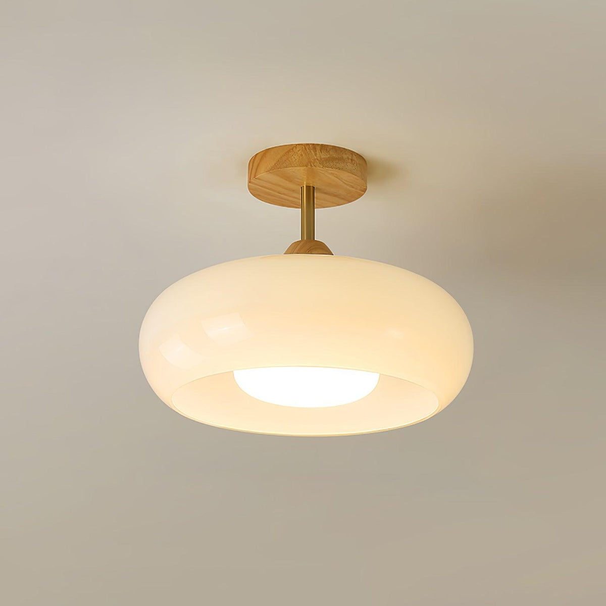 Lámpara de techo de cristal y madera, blanca y naranja, Ø28cm, para dormitorio o comedor, estilo Bauhaus, vintage, iluminación ambiental retro de