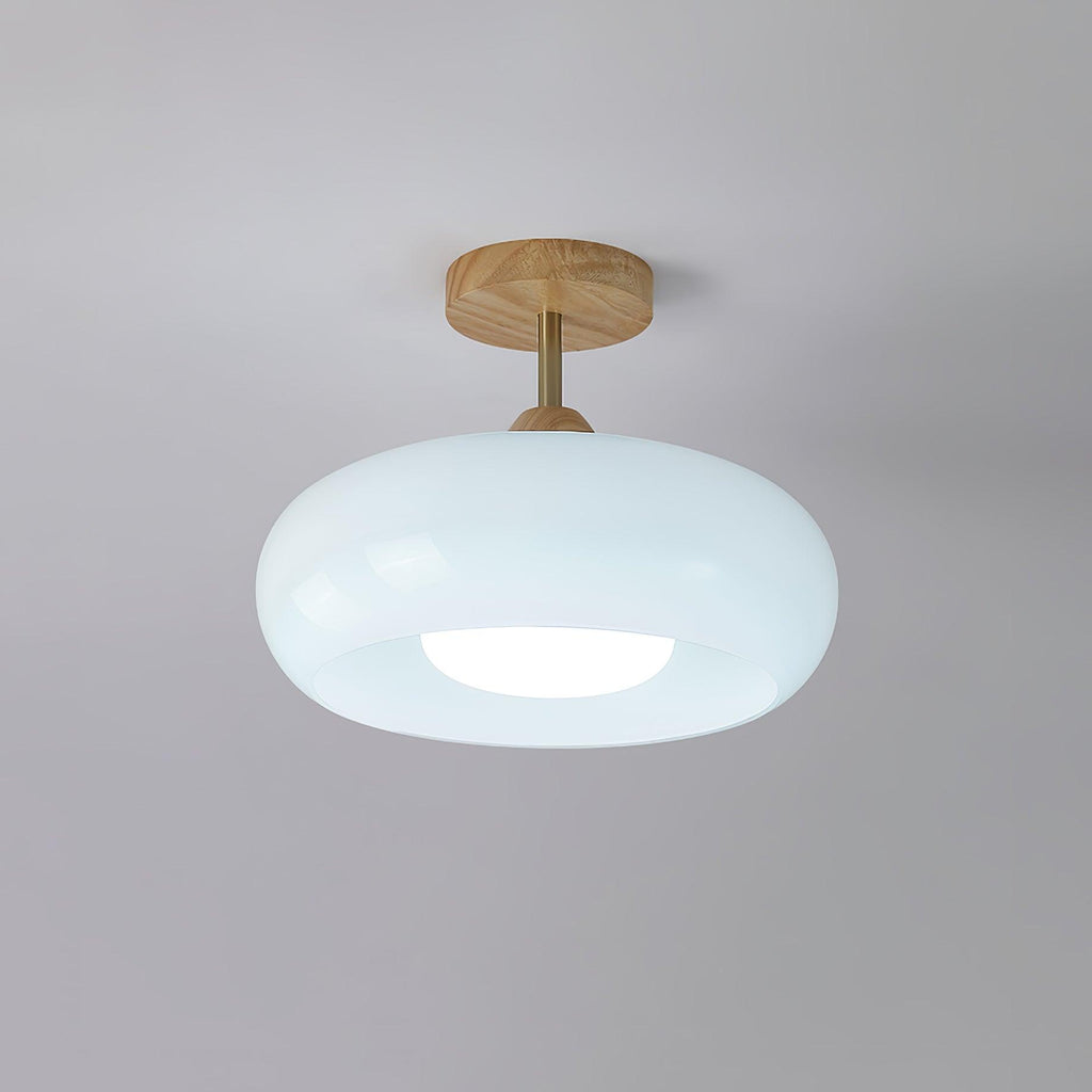 Lámpara de techo de cristal y madera, blanca y naranja, Ø28cm, para dormitorio o comedor, estilo Bauhaus, vintage, iluminación ambiental retro de