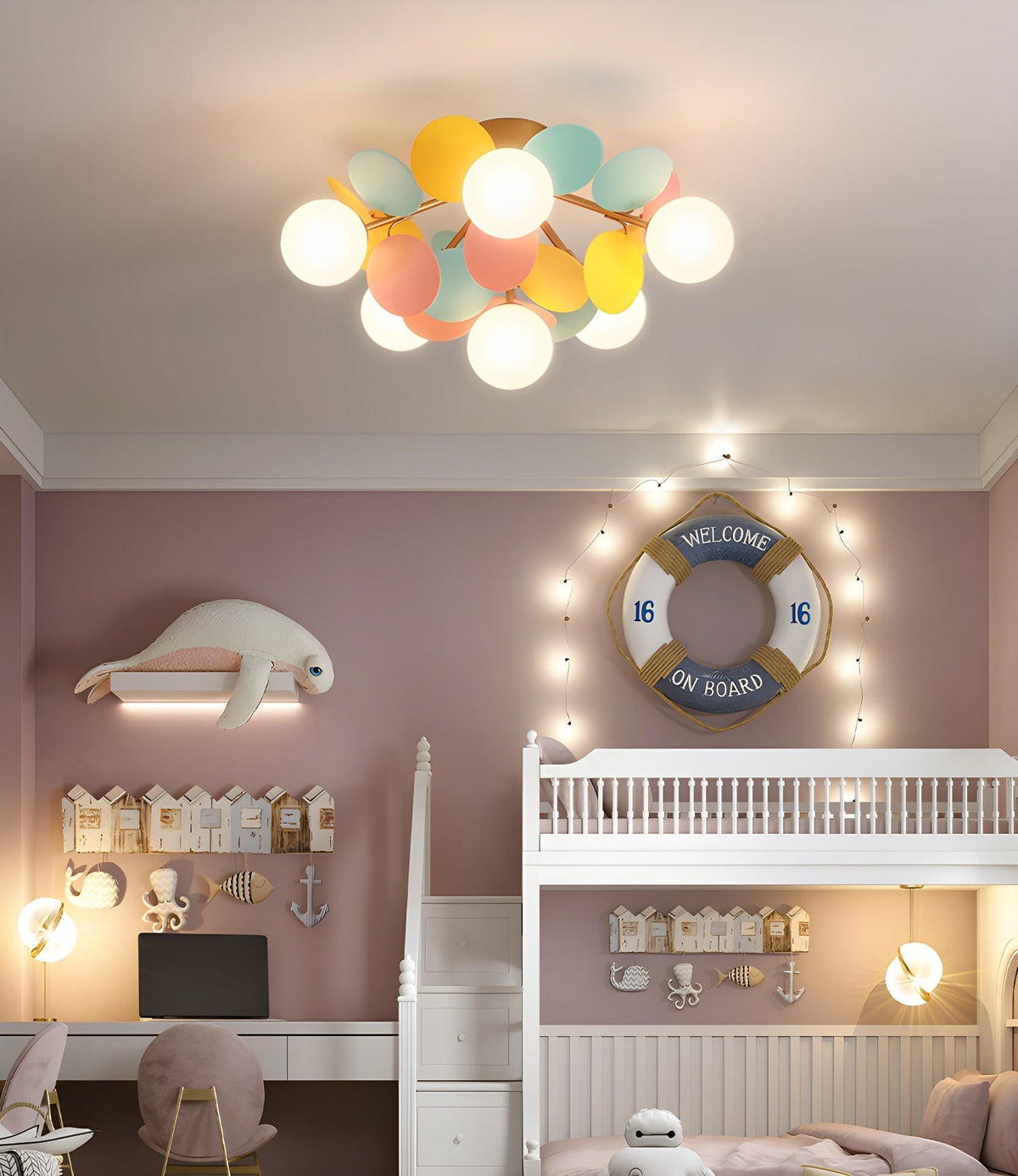 Lámpara de techo redonda con hojas acrílicas – Colores pastel macaron – 1, 4, 6 u 8 puntos de luz – Casquillo G9 – Diseño escandinavo para habitación