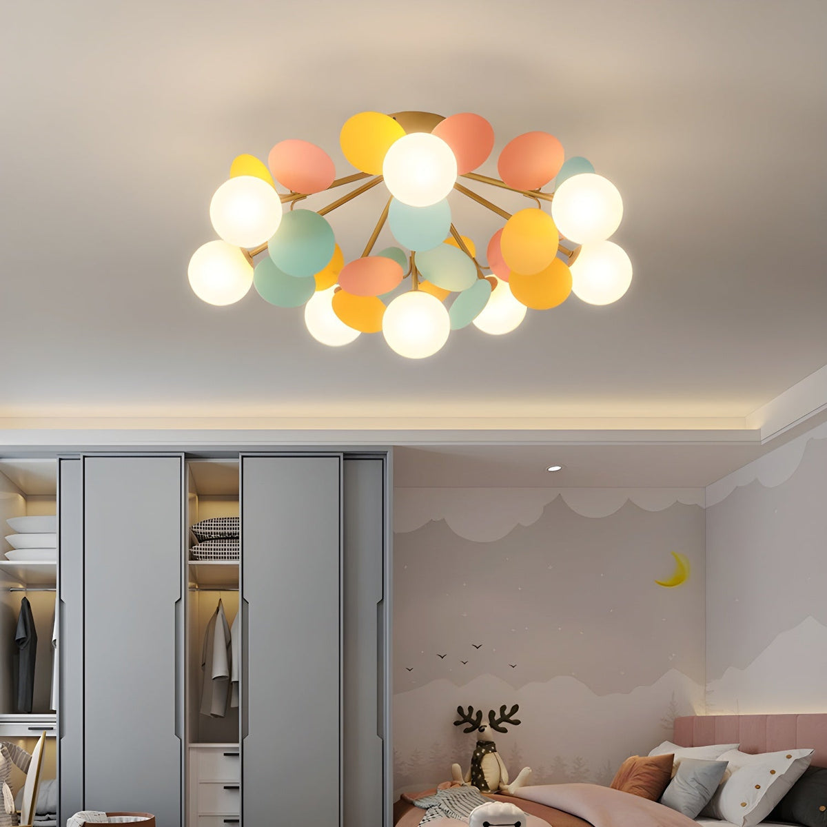 Lámpara de techo redonda con hojas acrílicas – Colores pastel macaron – 1, 4, 6 u 8 puntos de luz – Casquillo G9 – Diseño escandinavo para habitación
