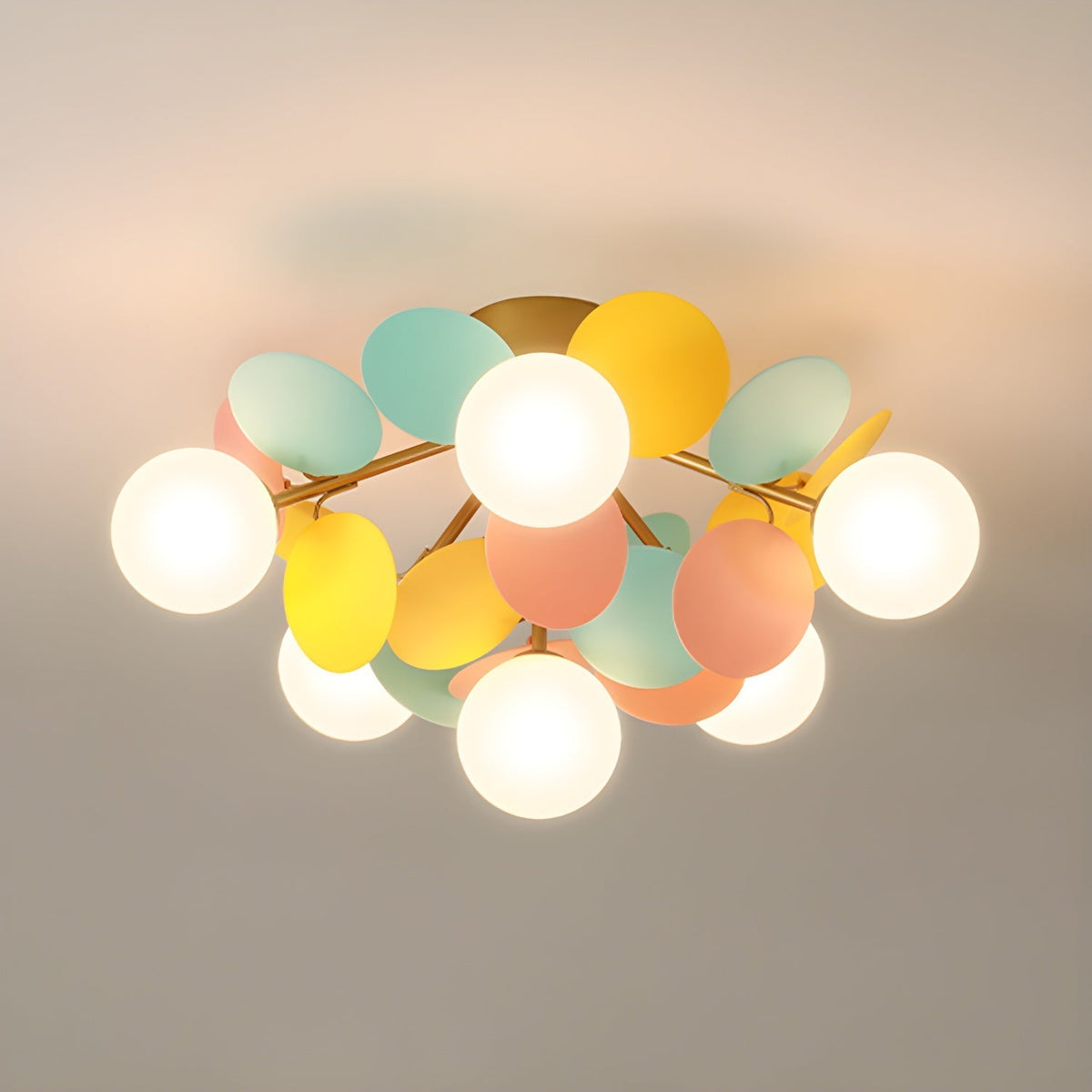 Lámpara de techo redonda con hojas acrílicas – Colores pastel macaron – 1, 4, 6 u 8 puntos de luz – Casquillo G9 – Diseño escandinavo para habitación