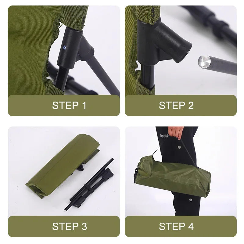 Silla plegable ultraligera para camping: asiento acolchado y comodidad portátil para exteriores.