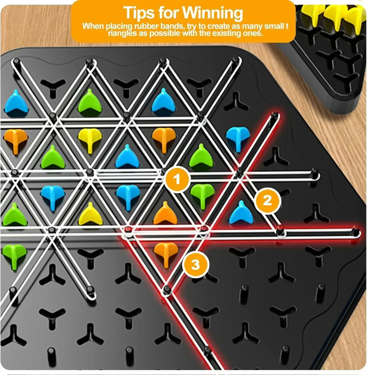 Juego de ajedrez de estrategia triangular para 2-4 jugadores - Divertido juego de mesa familiar para niños y adultos con desafío de banda elástica