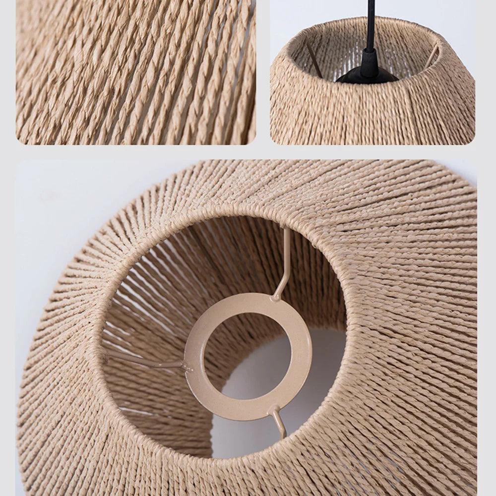 Lámpara de techo geométrica de madera | Diseño de cuerda de yute natural