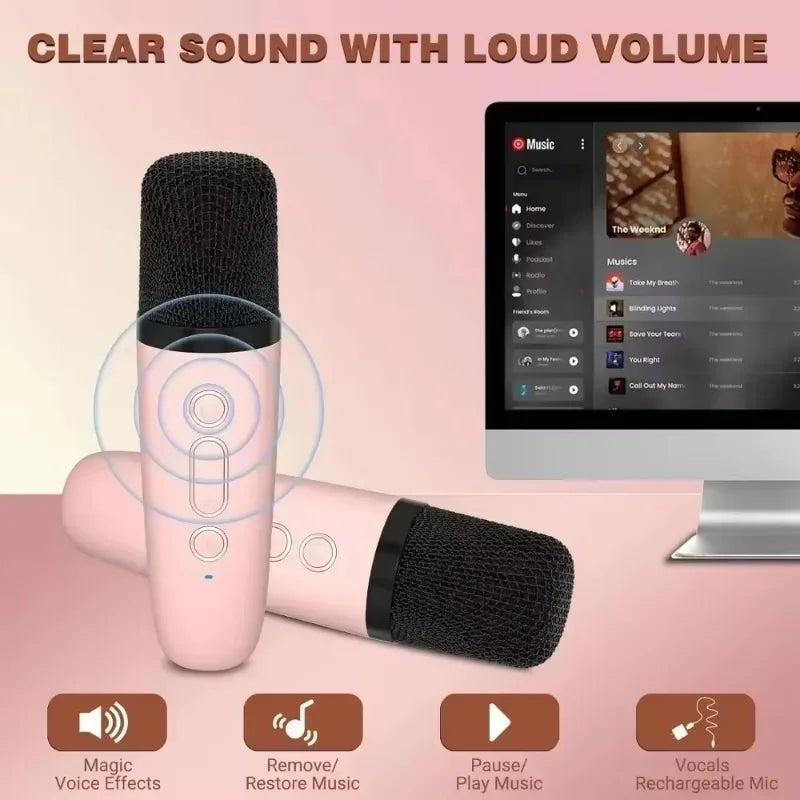 Máquina de karaoke portátil inalámbrica con micrófonos duales, altavoz Bluetooth y sistema DSP para fiestas infantiles, regalo viral de TikTok 2025