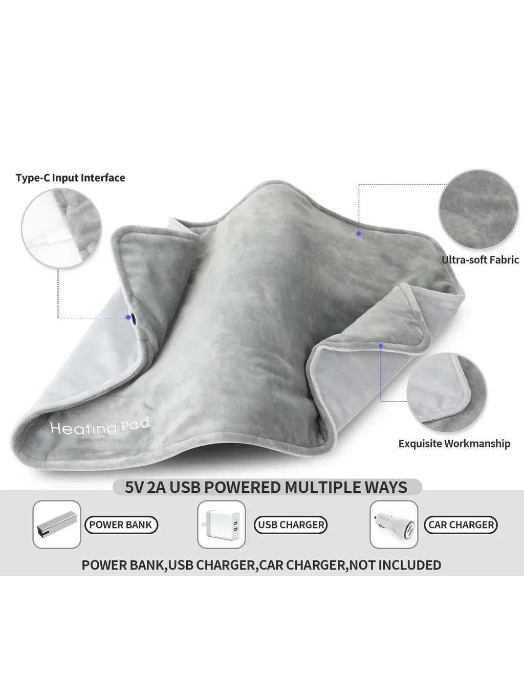 Almohadilla térmica eléctrica USB de 5 V: alivio instantáneo para calambres y dolor de espalda.