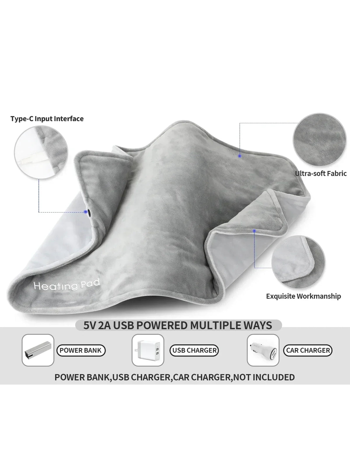 Almohadilla térmica eléctrica USB de 5 V: alivio instantáneo para calambres y dolor de espalda.