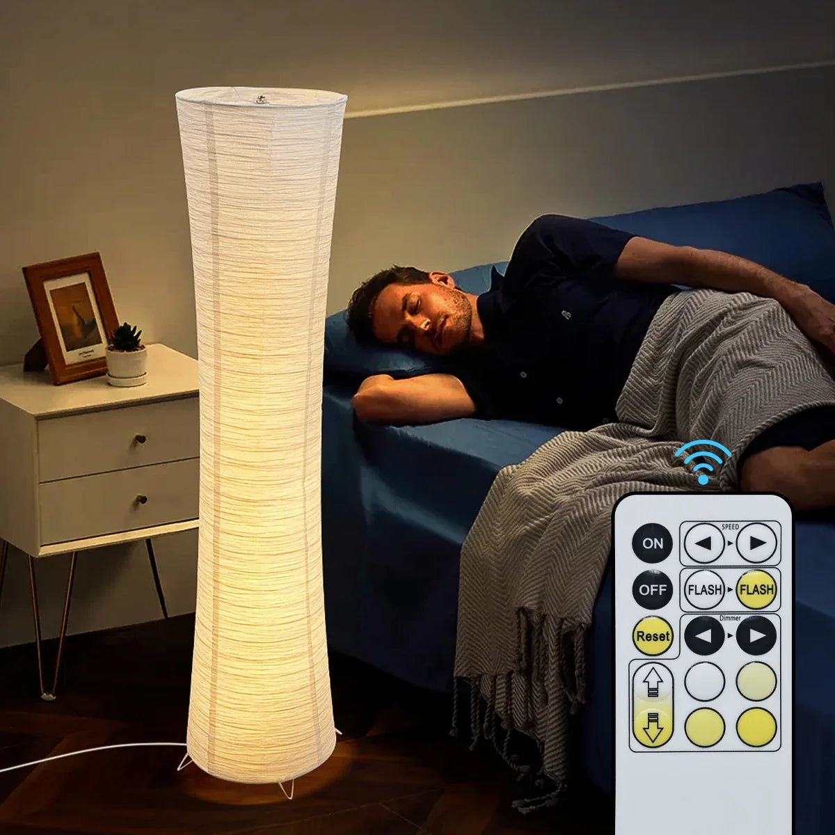 Lámpara de pie LED, lámpara de esquina con temporizador ajustable, pantalla de papel tricolor, primavera 2026, decoración del hogar