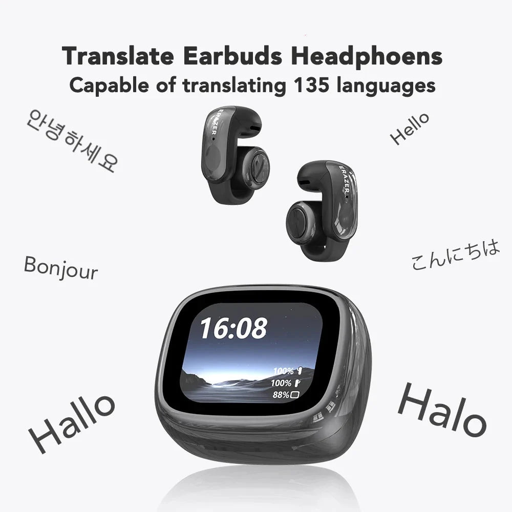 Auriculares inalámbricos de oído abierto con traducción en tiempo real. Traducción de 135 idiomas. Para viajes y oficina. Otoño de 2026.