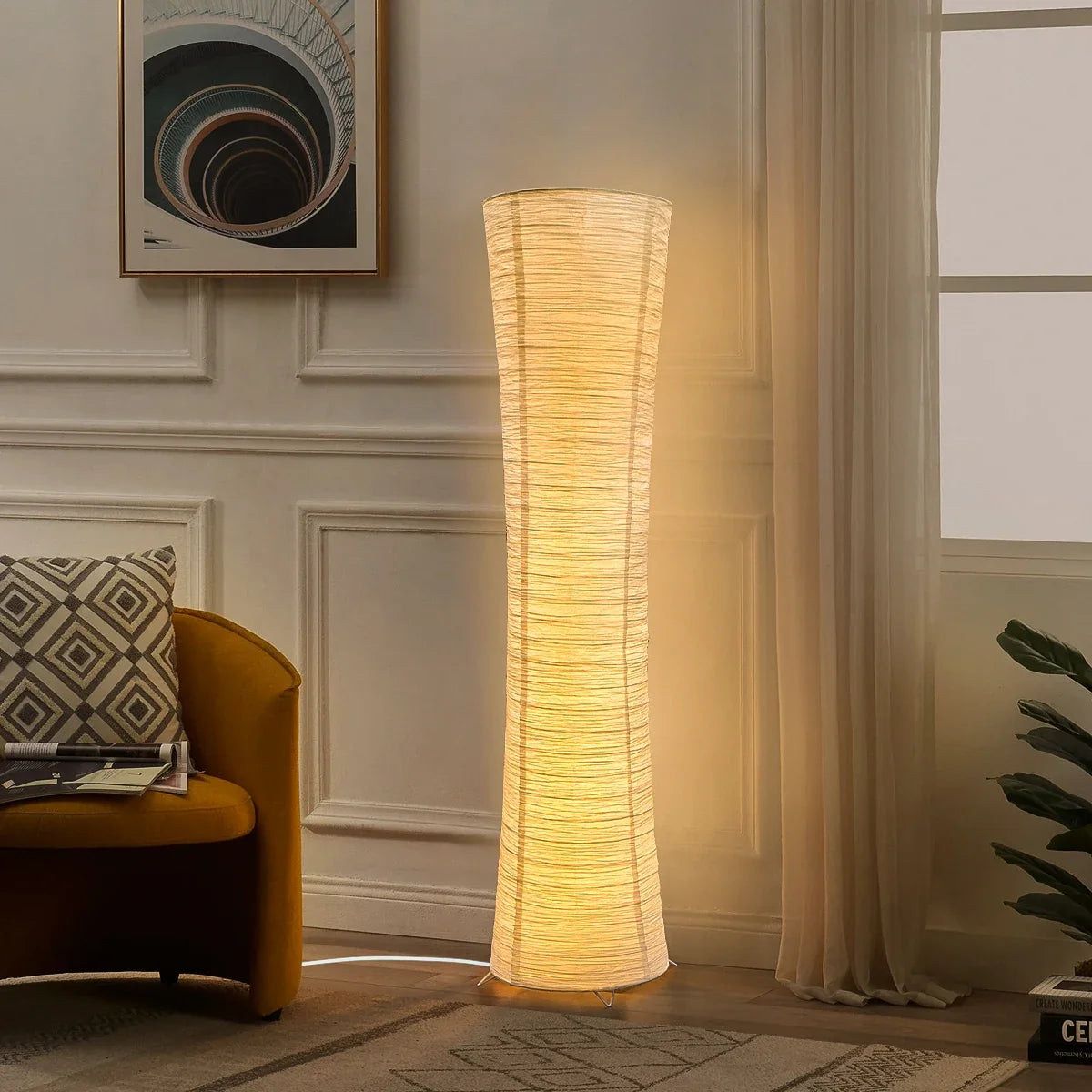 Lámpara de pie LED, lámpara de esquina con temporizador ajustable, pantalla de papel tricolor, primavera 2026, decoración del hogar
