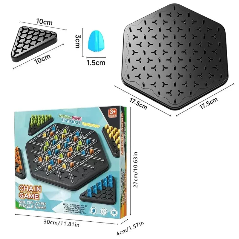 Juego de ajedrez de estrategia triangular para 2-4 jugadores - Divertido juego de mesa familiar para niños y adultos con desafío de banda elástica