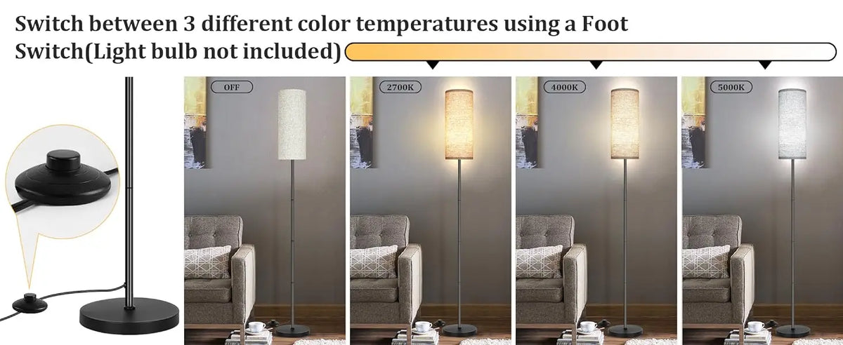 Lámpara de pie moderna Japandi con pantalla de tela y atenuación continua
