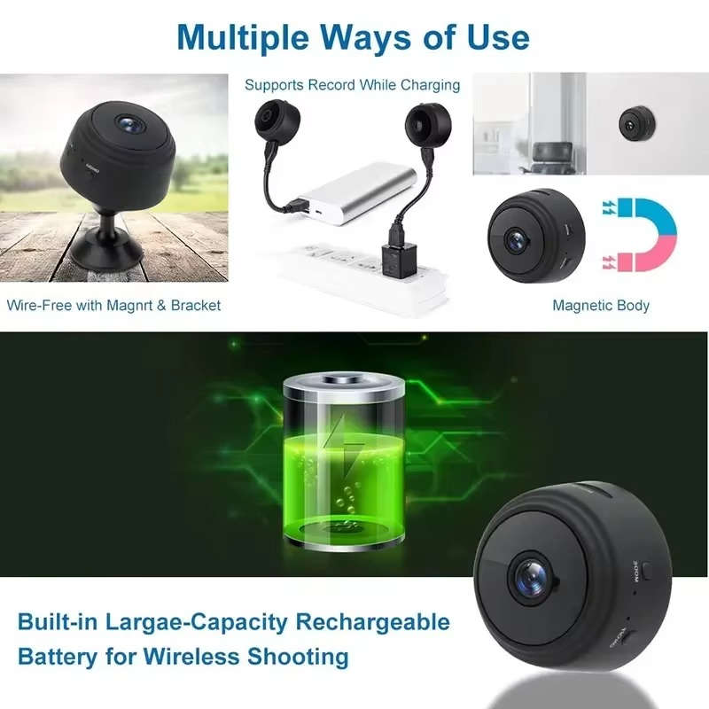 Mini cámara de seguridad inalámbrica HD 1080p con visión nocturna y audio