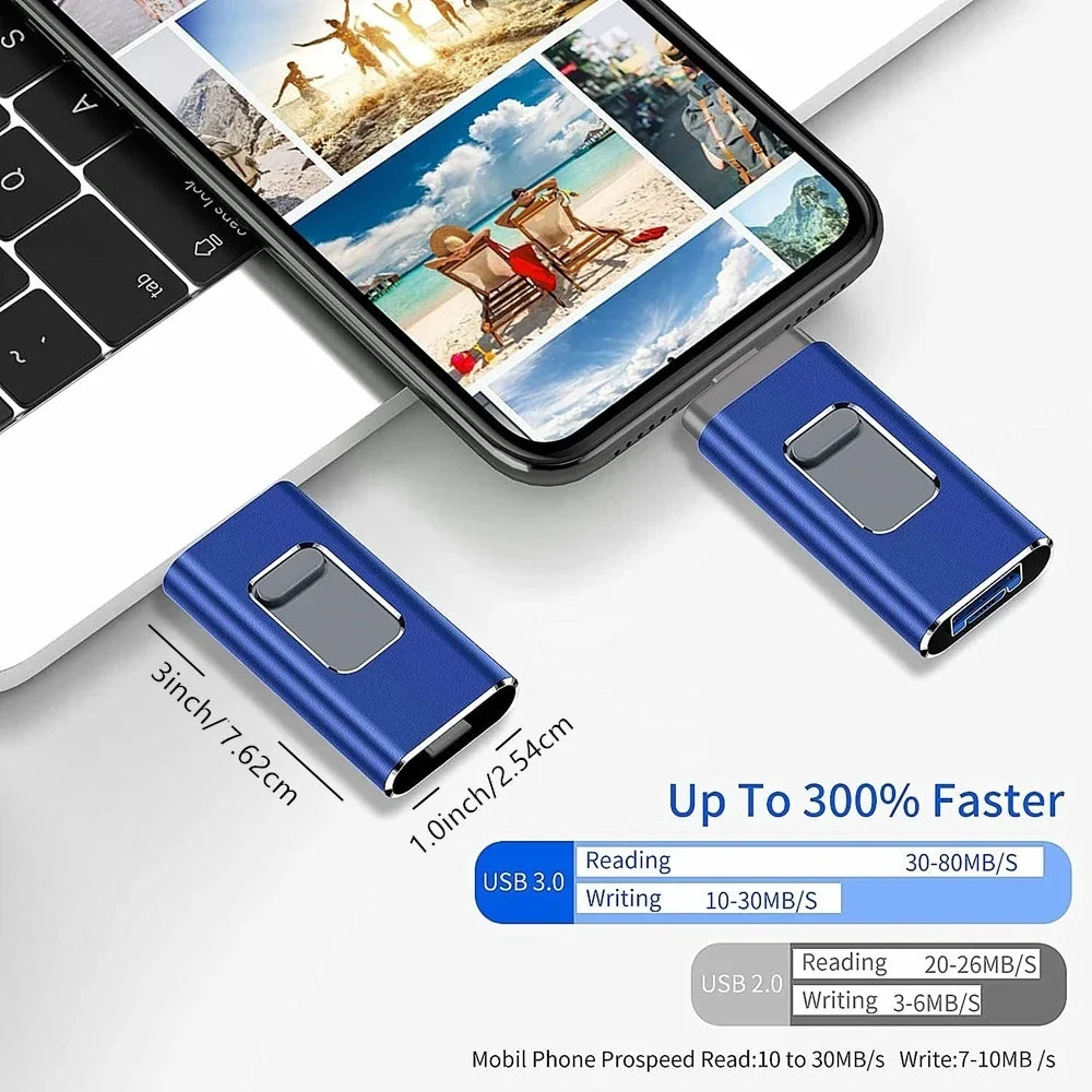 Unidad flash USB 4 en 1 | Dispositivo de almacenamiento OTG multipuerto