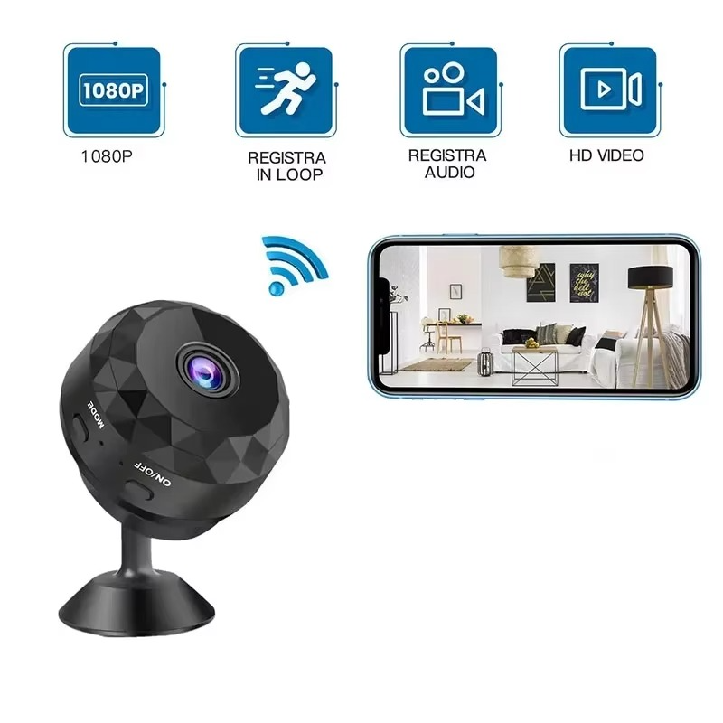 Mini cámara de seguridad inalámbrica HD 1080p con visión nocturna y audio