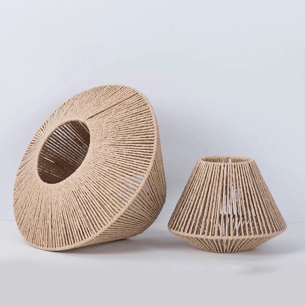 Lámpara de techo geométrica de madera | Diseño de cuerda de yute natural