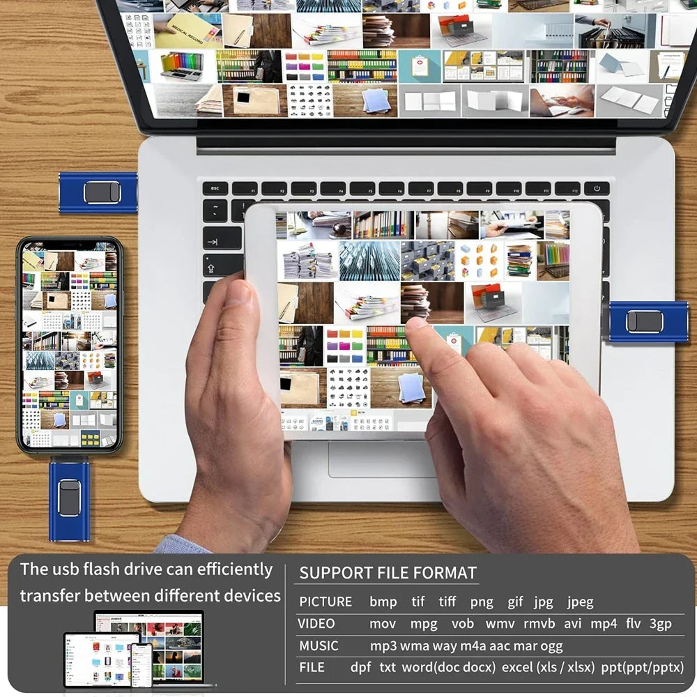 Unidad flash USB 4 en 1 | Dispositivo de almacenamiento OTG multipuerto