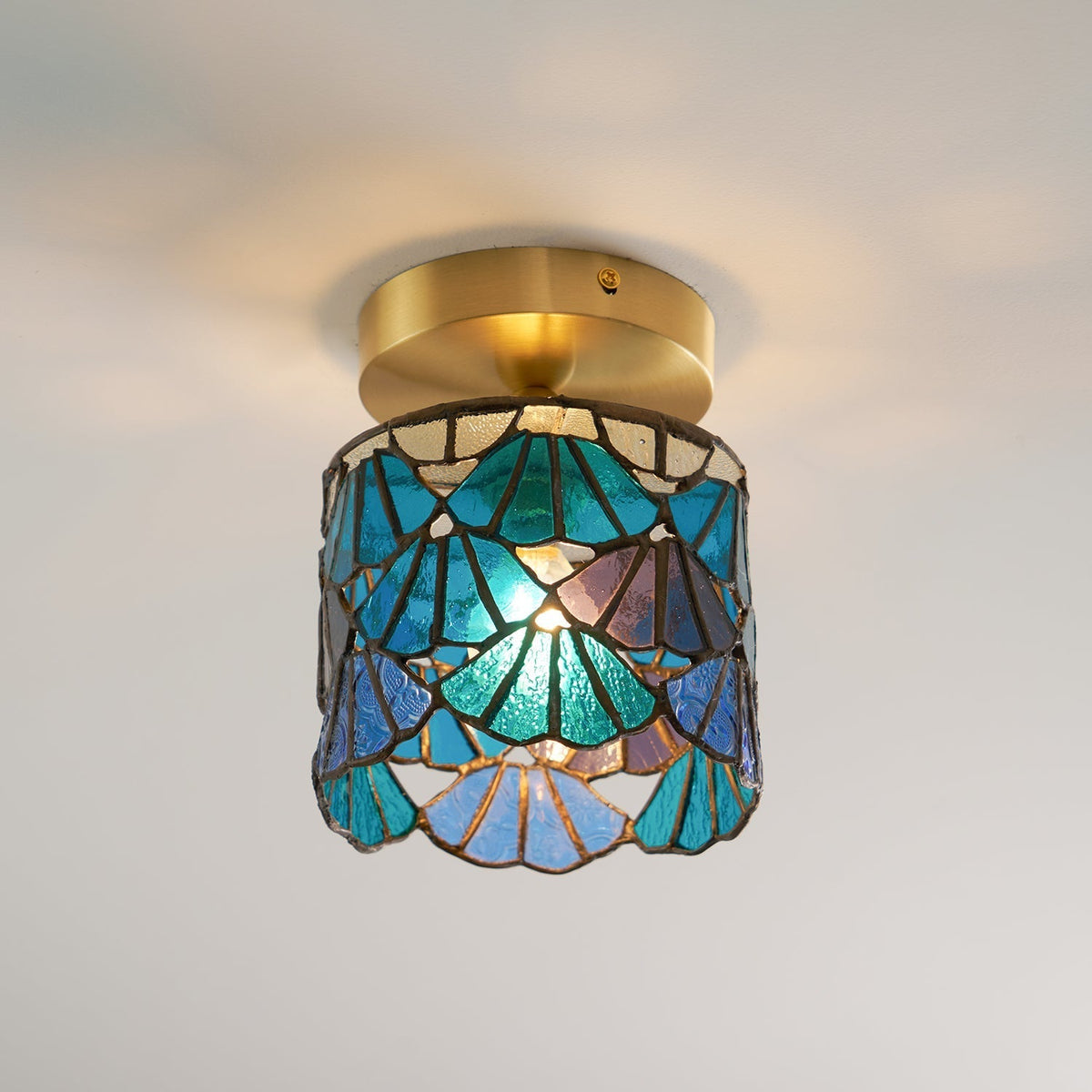 Lámpara de techo Vezari Tiffany, mosaico de vidrio, latón, E14, azul, rosa, para baño, pasillo, iluminación de techo, lámpara de techo vintage estilo
