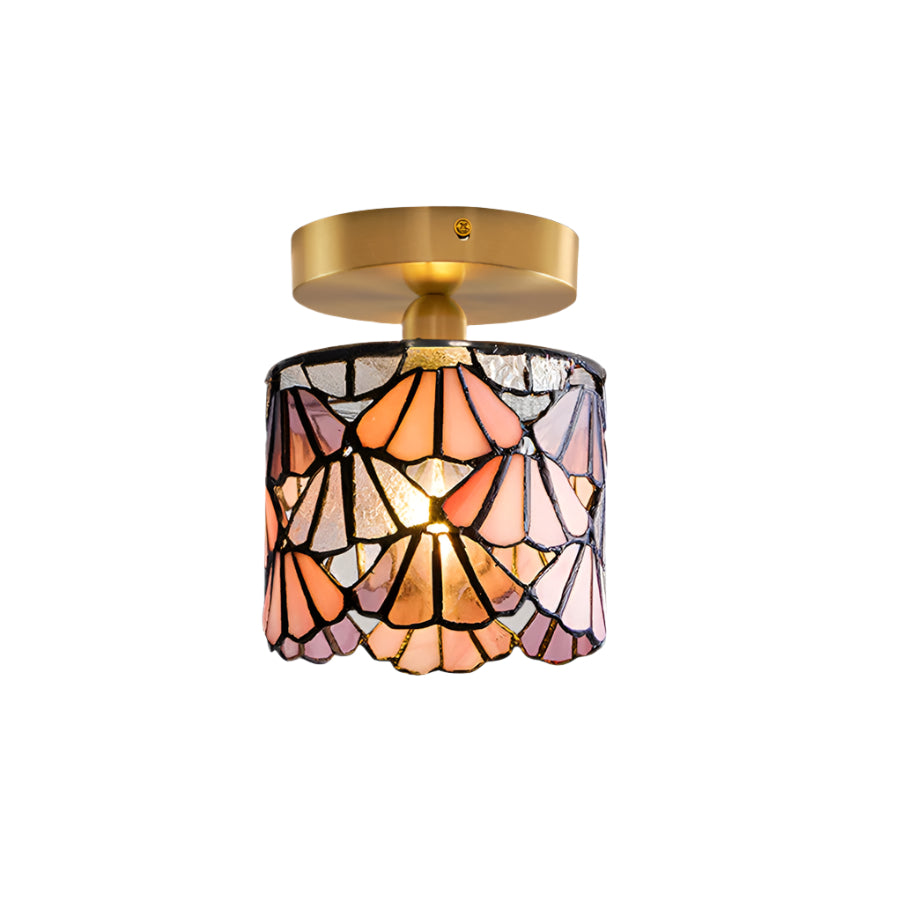 Lámpara de techo Vezari Tiffany, mosaico de vidrio, latón, E14, azul, rosa, para baño, pasillo, iluminación de techo, lámpara de techo vintage estilo