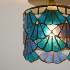 Lámpara de techo Vezari Tiffany, mosaico de vidrio, latón, E14, azul, rosa, para baño, pasillo, iluminación de techo, lámpara de techo vintage estilo