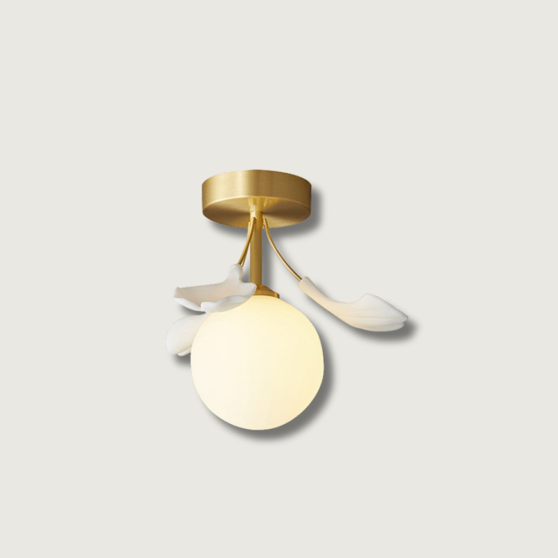 Lámpara de techo botánica | Diseño de globo de cristal con forma de hoja de ginkgo
