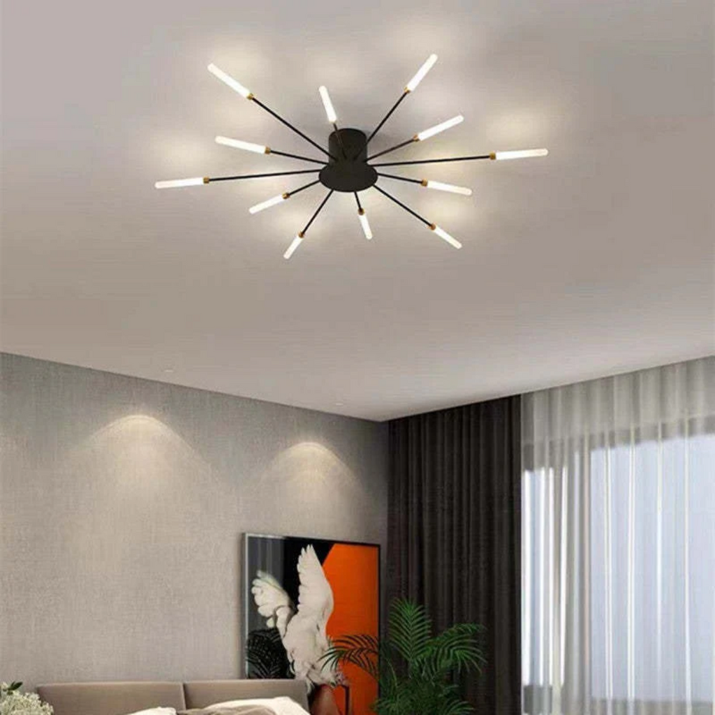 Lámpara de techo moderna con varios brazos de luz para una iluminación potente y elegante.