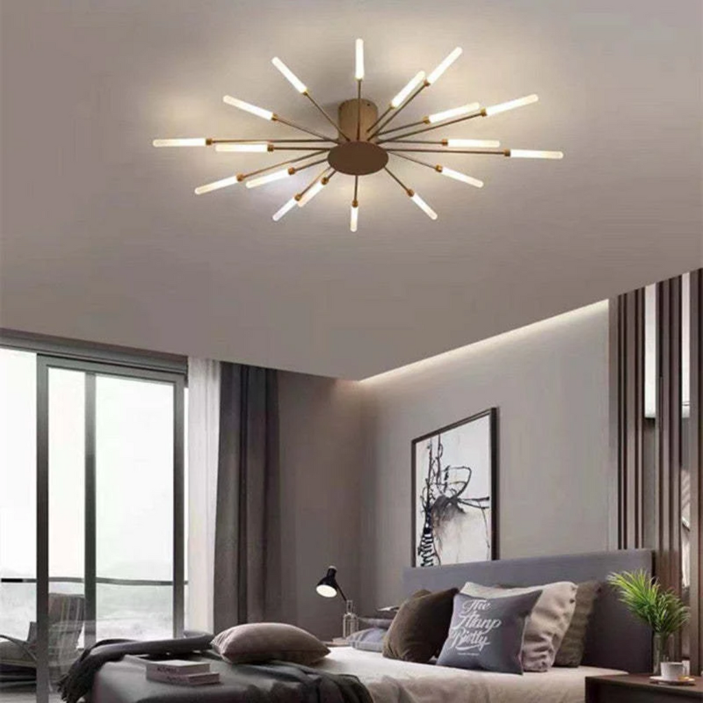 Lámpara de techo moderna con varios brazos de luz para una iluminación potente y elegante.