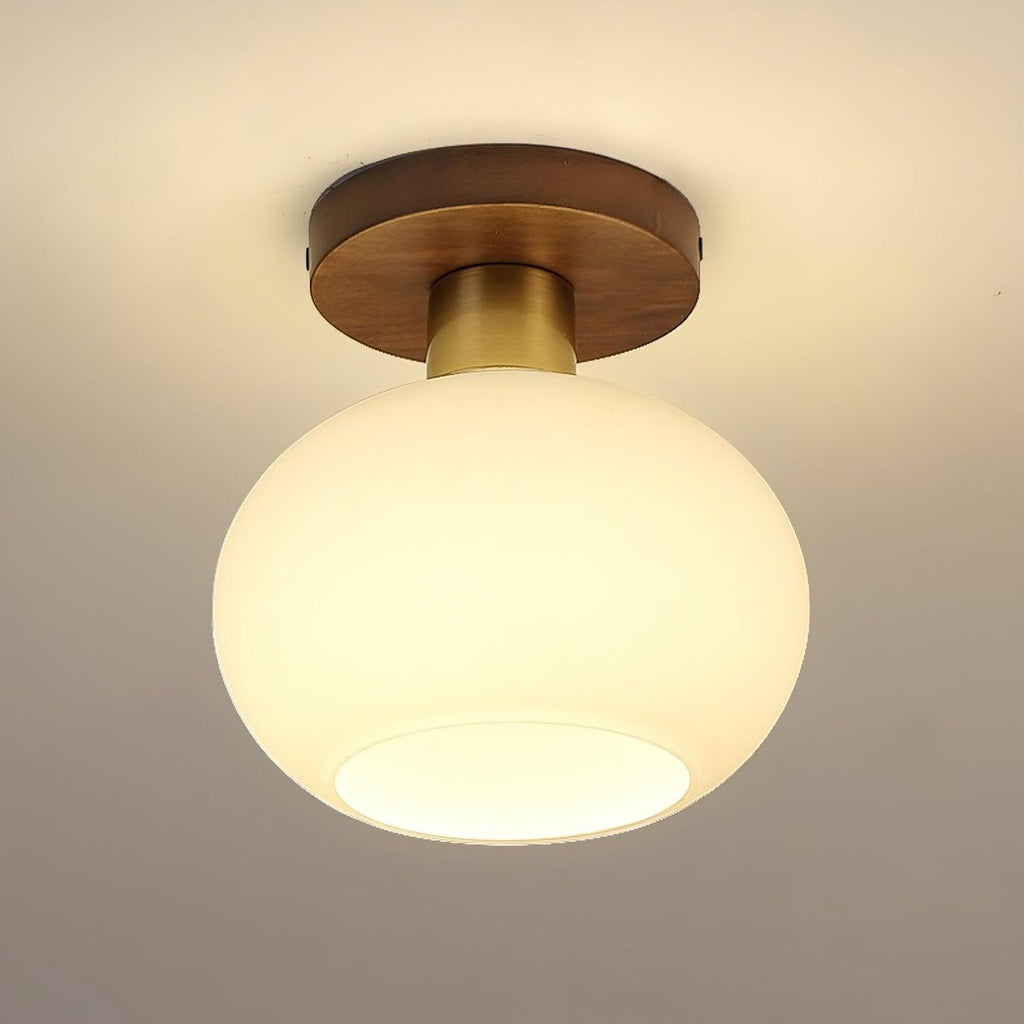 Lámpara de techo Nogal Cobre Cristal Blanco Ø18cm Sala de estar Dormitorio Pasillo Globo Opal Luz de techo Iluminación ambiental retro