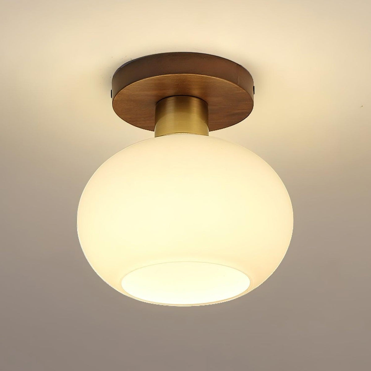 Lámpara de techo Nogal Cobre Cristal Blanco Ø18cm Sala de estar Dormitorio Pasillo Globo Opal Luz de techo Iluminación ambiental retro