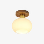 Lámpara de techo Nogal Cobre Cristal Blanco Ø18cm Sala de estar Dormitorio Pasillo Globo Opal Luz de techo Iluminación ambiental retro