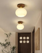 Lámpara de techo Nogal Cobre Cristal Blanco Ø18cm Sala de estar Dormitorio Pasillo Globo Opal Luz de techo Iluminación ambiental retro