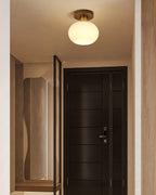 Lámpara de techo Nogal Cobre Cristal Blanco Ø18cm Sala de estar Dormitorio Pasillo Globo Opal Luz de techo Iluminación ambiental retro
