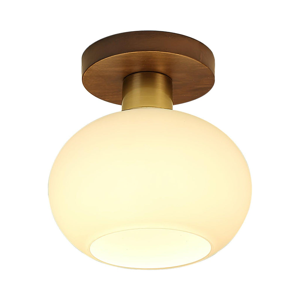 Lámpara de techo Nogal Cobre Cristal Blanco Ø18cm Sala de estar Dormitorio Pasillo Globo Opal Luz de techo Iluminación ambiental retro