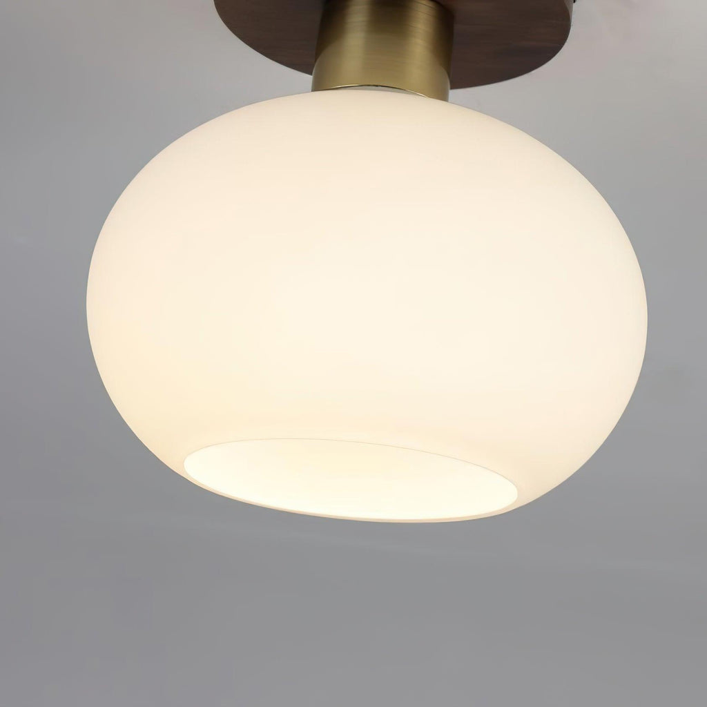 Lámpara de techo Nogal Cobre Cristal Blanco Ø18cm Sala de estar Dormitorio Pasillo Globo Opal Luz de techo Iluminación ambiental retro