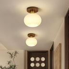Lámpara de techo Nogal Cobre Cristal Blanco Ø18cm Sala de estar Dormitorio Pasillo Globo Opal Luz de techo Iluminación ambiental retro
