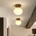 Lámpara de techo Nogal Cobre Cristal Blanco Ø18cm Sala de estar Dormitorio Pasillo Globo Opal Luz de techo Iluminación ambiental retro