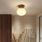 Lámpara de techo Nogal Cobre Cristal Blanco Ø18cm Sala de estar Dormitorio Pasillo Globo Opal Luz de techo Iluminación ambiental retro