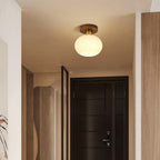 Lámpara de techo Nogal Cobre Cristal Blanco Ø18cm Sala de estar Dormitorio Pasillo Globo Opal Luz de techo Iluminación ambiental retro