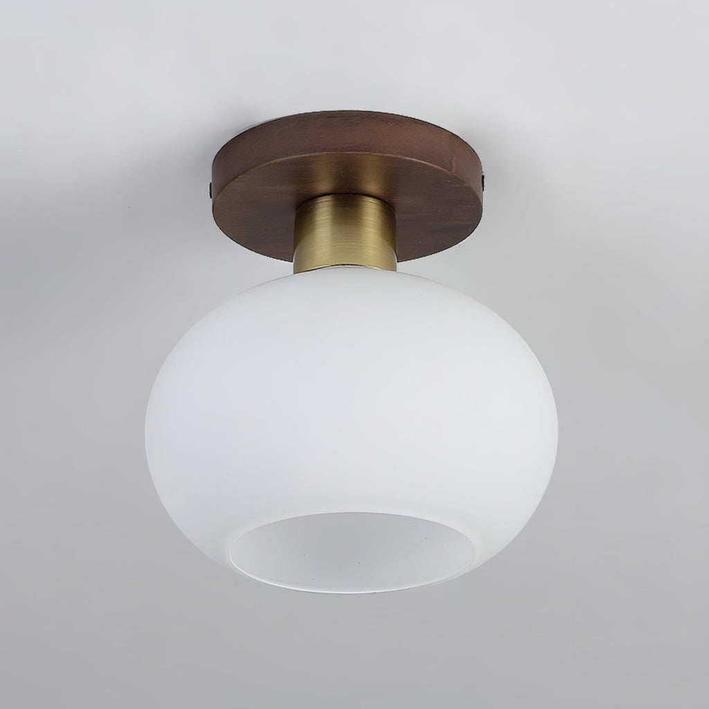 Lámpara de techo Nogal Cobre Cristal Blanco Ø18cm Sala de estar Dormitorio Pasillo Globo Opal Luz de techo Iluminación ambiental retro