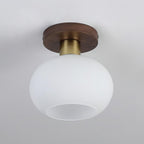 Lámpara de techo Nogal Cobre Cristal Blanco Ø18cm Sala de estar Dormitorio Pasillo Globo Opal Luz de techo Iluminación ambiental retro