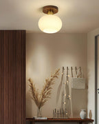 Lámpara de techo Nogal Cobre Cristal Blanco Ø18cm Sala de estar Dormitorio Pasillo Globo Opal Luz de techo Iluminación ambiental retro