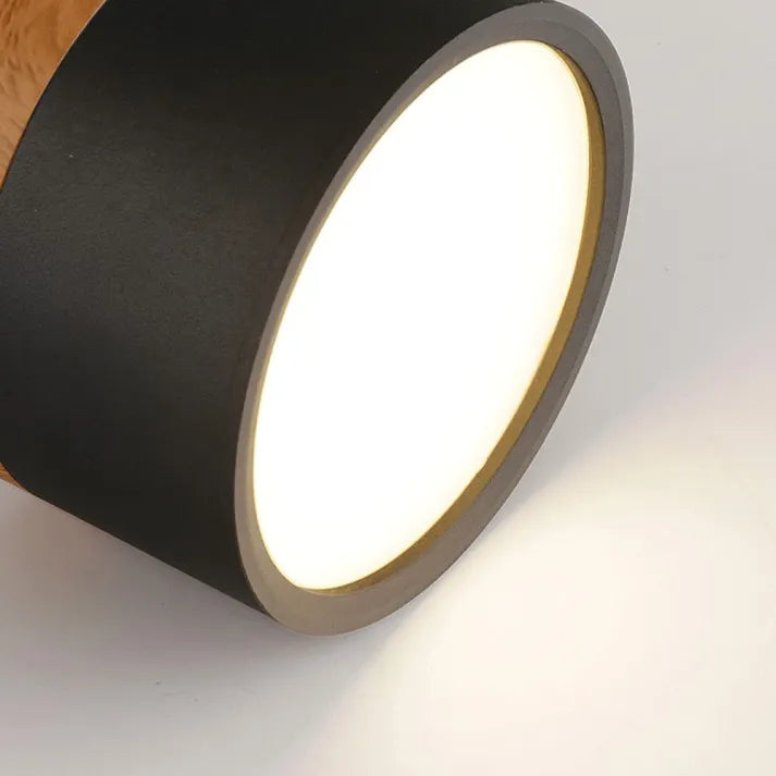 Lámpara de techo LED moderna | Cilindro negro con marco de madera